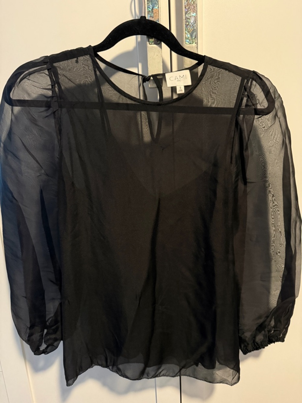 Cami NYC Black Sheer Puff-Sleeve Blouse